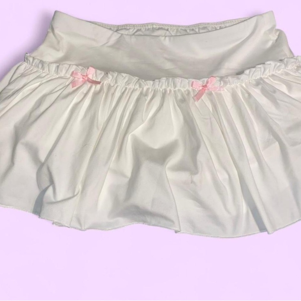 Shosho White Mini Skirt with Pink Bows